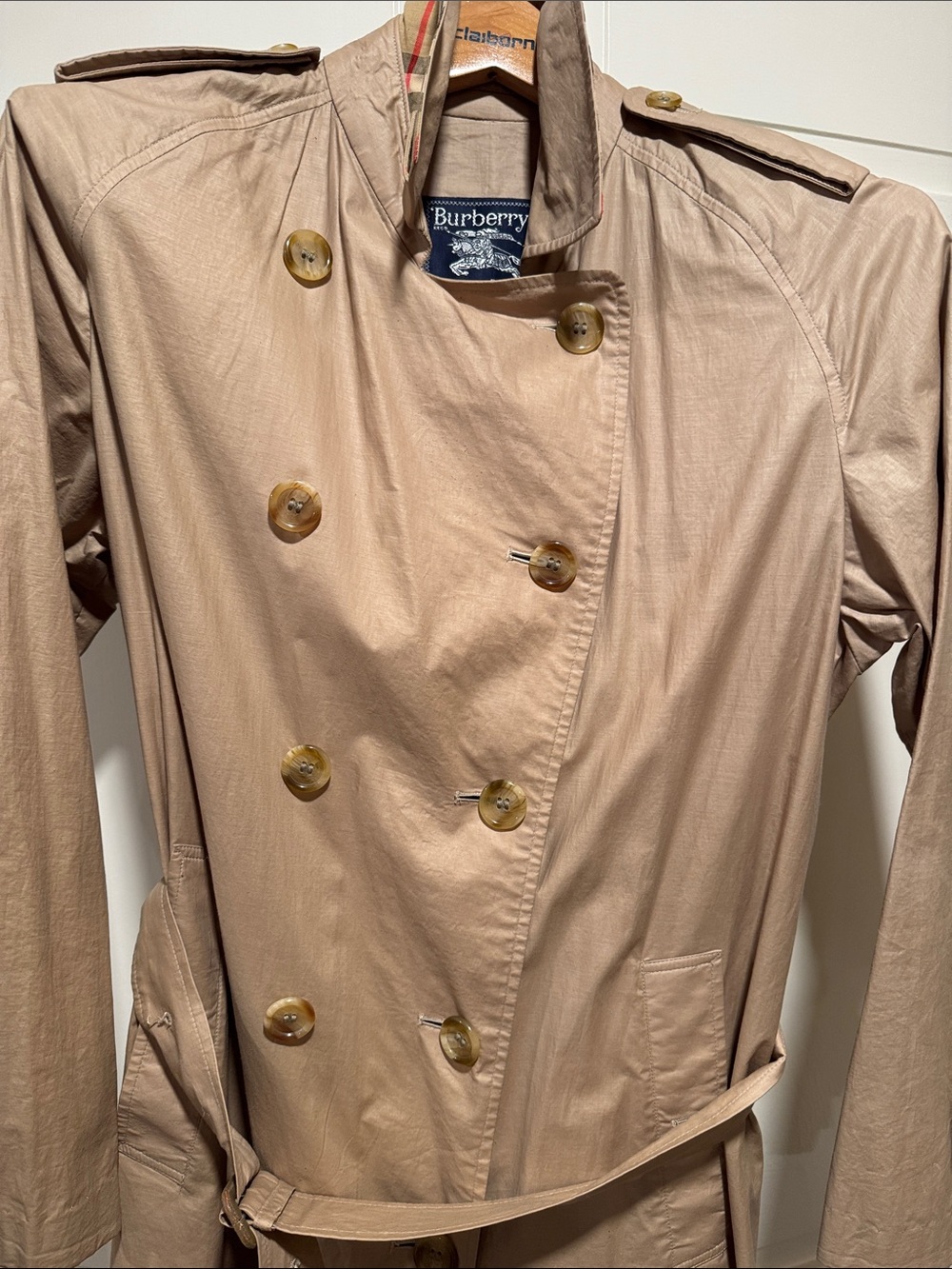 Burberry Tan Double-Breasted Trench Coat with Belt - Picture 2 of 12